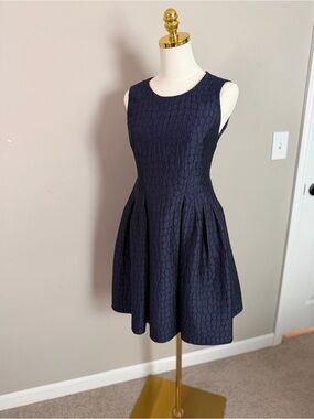 Armani Collezioni Navy Jacquard Fit Flare Cocktail Dress Sz 2 Made in Italy